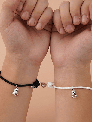 Pulseras lazo ajustable dinosaurios T-rex y brachiosaurus con imán para parejas y mejores amigas BFF