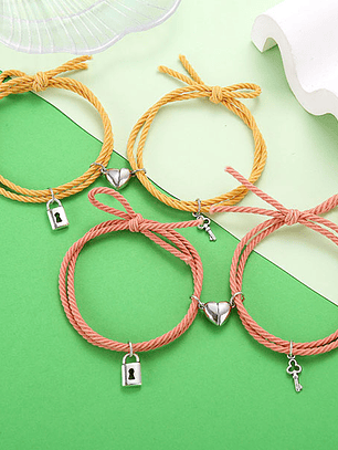 Pulseras lazo elástico ajustable llave y candado con imán de corazón para parejas