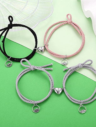 Pulseras lazo elástico ajustable llave y candado con imán de corazón para parejas