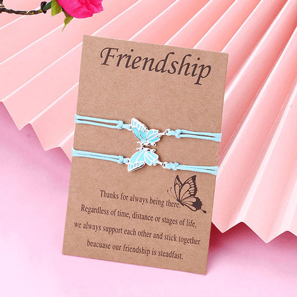 Pulseras lazo ajustable mariposas de colores para mejores amigas BFF 7