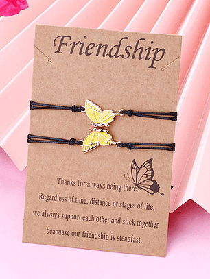 Pulseras lazo ajustable mariposas de colores para mejores amigas BFF