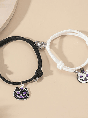 Pulsera lazo ajustable figuras de fantasmas y gatos kawaii con imán para parejas y mejores amigas BFF