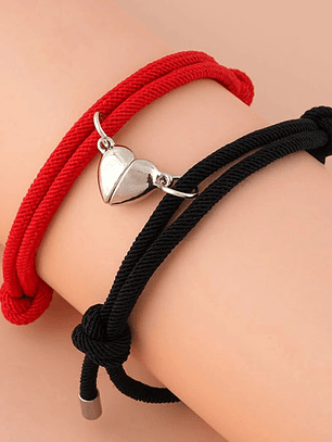 Pulseras lazo ajustable dije de corazón cromado magnético para parejas y mejores amigos BFF
