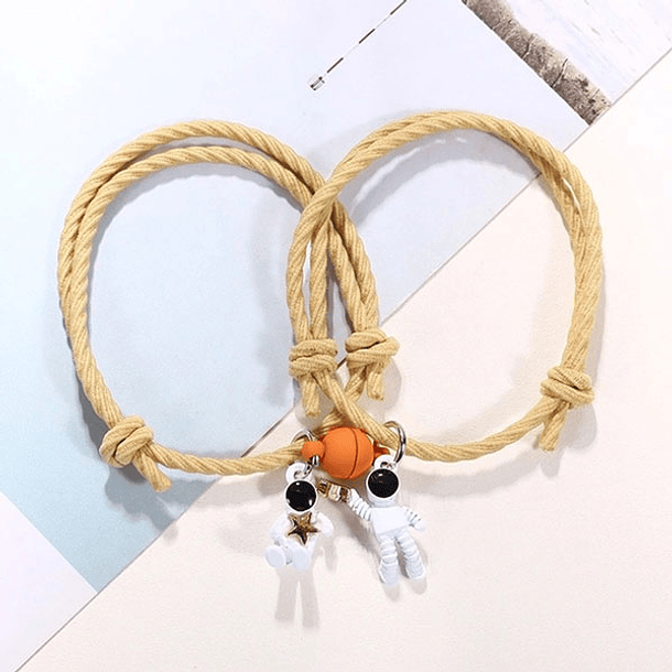 Pulsera lazo ajustable elástico astronautas tomando las estrellas con imán de color para parejas 6