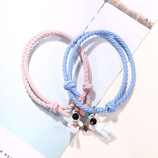 Pulsera lazo ajustable elástico astronautas tomando las estrellas con imán de color para parejas 10