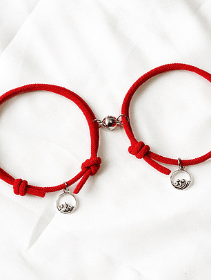 Pulsera lazo ajustable montañas y olas de mar con imán para parejas y mejores amigas BFF