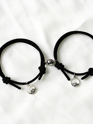 Pulseras para Parejas de Montañas y Olas del Mar