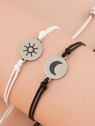 Pulsera lazo ajustable placa sol y luna para parejas y mejores amigas BFF