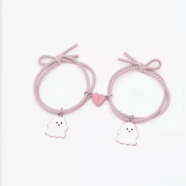 Pulseras lazo elástico ajustable fantasmas kawaii con imán para parejas y amigas BFF 14