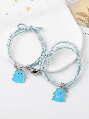 Pulseras lazo elástico ajustable fantasmas kawaii con imán para parejas y amigas BFF
