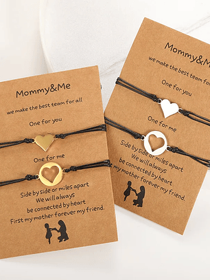 Pulsera lazo ajustable corazón y siluetas de mamá e hijas