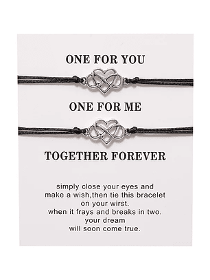 Pulsera lazo ajustable infinito y corazón para parejas o amigos