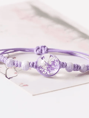 Pulseras lazo ajustable flores encapsuladas para amigas bff