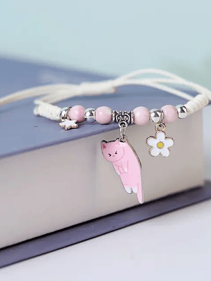 Pulseras lazo ajustable pines de gatos kwai parejas y amigas bff