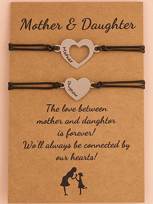 Pulseras lazo ajustable mamá e hija corazón y silueta