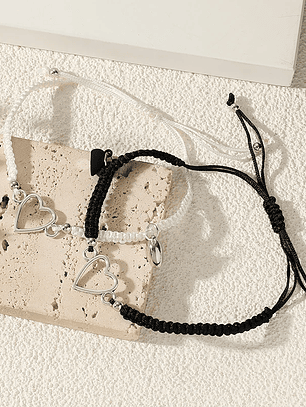 Pulseras lazo trenzado ajustable con imán silueta corazón parejas y amigas bff