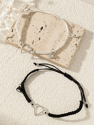 Pulseras lazo trenzado ajustable con imán silueta corazón parejas y amigas bff