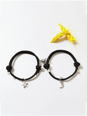 Pulseras lazo ajustable con imán luna y estrella parejas y amigas bff