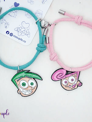 Pulseras lazo ajustable con imán de Cosmo y Wanda  padrinos mágicos para parejas