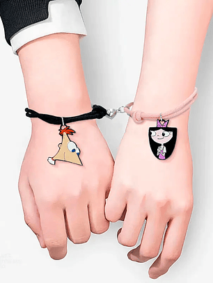 Pulseras lazo ajustable con imán de Phineas e Isabella para parejas