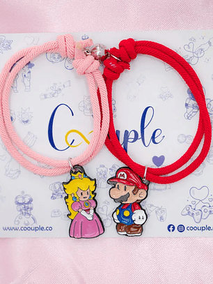 Pulseras lazo ajustable con imán de Mario Bros y Princesa Peach para parejas 