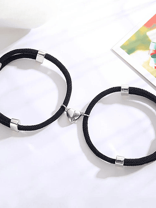 Pulseras lazo ajustable con imán de corazón de amor detalle en acero inoxidable