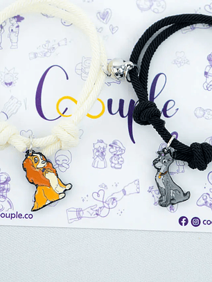 Pulseras lazo ajustable con imán de dama y el vagabundo para parejas