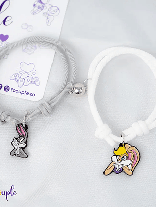 Pulseras lazo ajustable con imán de Bugs Bunny y Lola para parejas