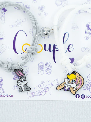 Pulseras lazo ajustable con imán de Bugs Bunny y Lola para parejas