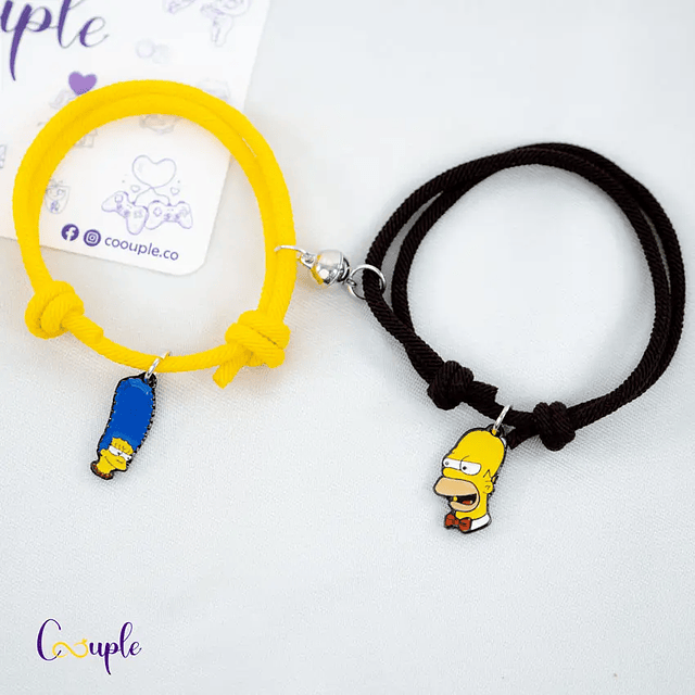 Pulseras lazo ajustable con imán de Marge y Homero simpson para parejas