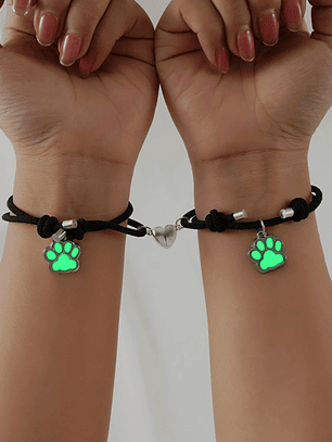 Pulseras huellas corazón magnético pareja que alumbran en la oscuridad