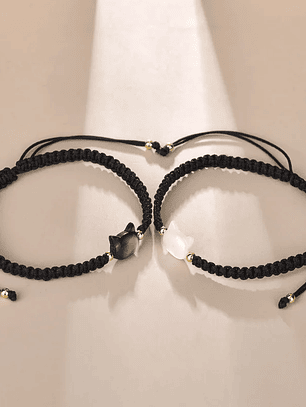 Pulseras gatos piedra de obsidiana lunar natural para pareja
