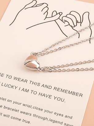 Collar de acero inoxidable magnético de corazon para parejas