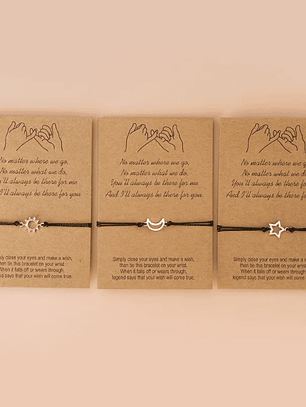 Pulseras negras de sol, luna y estrella amigos BFF 