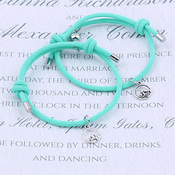 Pulsera lazo ajustable montañas y olas de mar con imán para parejas y mejores amigas BFF 8