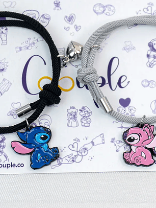 Pulseras lazo ajustable con imán de Stitch rosa y azul para parejas