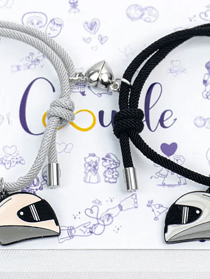 Pulseras lazo ajustable con imán de cascos de moto para parejas