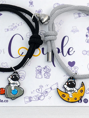 Pulseras lazo ajustable con imán de astronautas luna cohete para parejas