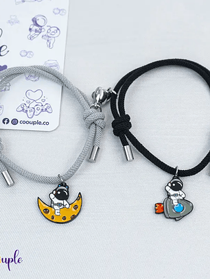 Pulseras lazo ajustable con imán de astronautas luna cohete para parejas