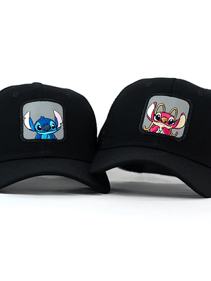 Gorras negras en malla Stitch azul y Angela rosada para parejas