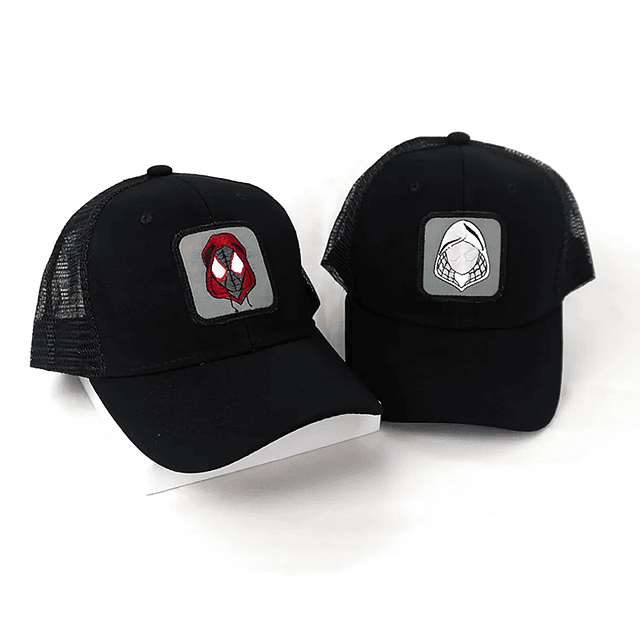 Gorras negras en malla Spiderman y Spider Ghost para parejas