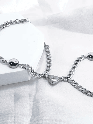 Pulseras en acero inoxidable magnéticas yin yang para parejas y amigos