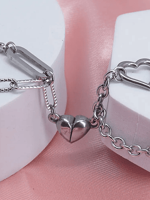 Pulseras en acero inoxidable magnética con dije de corazón para parejas y amigos
