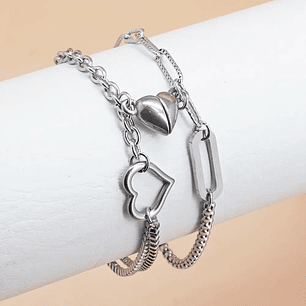Pulseras en acero inoxidable magnética con dije de corazón para parejas y amigos