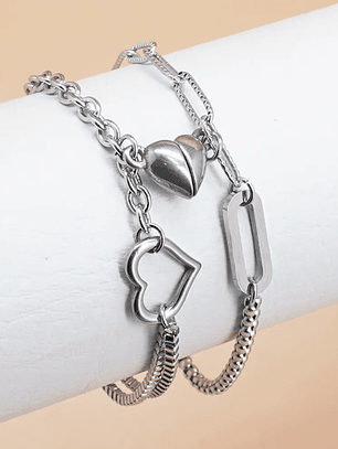 Pulseras en acero inoxidable magnética con dije de corazón para parejas y amigos