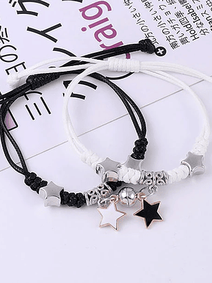 Pulseras lazo ajustable con imán, dije de estrellas para parejas y amigos BFF 