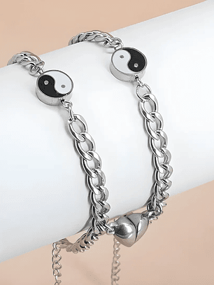 Pulseras en acero inoxidable magnéticas yin yang para parejas y amigos