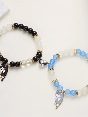 Pulseras magnéticas elásticas para parejas de gatos con imán de corazón 
