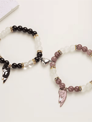 Pulseras magnéticas elásticas para parejas de gatos con imán de corazón 