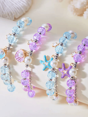 Pulsera estrella de mar y concha con perla para parejas